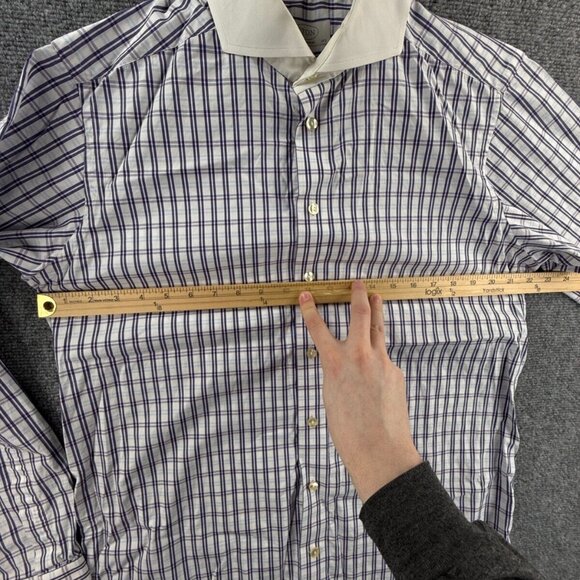 Eton 16.5 Long Sleeve Button Up Contrast Collar Preppy Purple Blue Plaid Cutaway - Picture 5 of 16